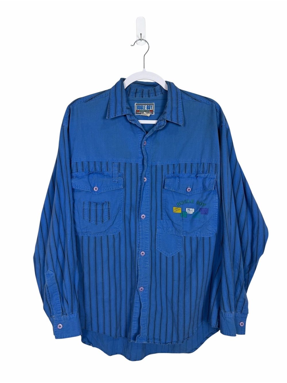 Vintage Bugle Boy Button Up Shirt Mens M Striped 90s Grunge Skate Retro Cotton